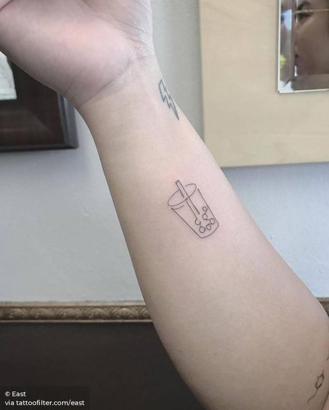 Single needle boba tea tattoo. Boba Tea Tattoo, Bubble Tea Tattoo, Boba Tattoo, Tea Tattoo, Matching Friend Tattoos, Christmas Tattoo, Coffee Tattoos, 1 To 100, Disney Tattoo