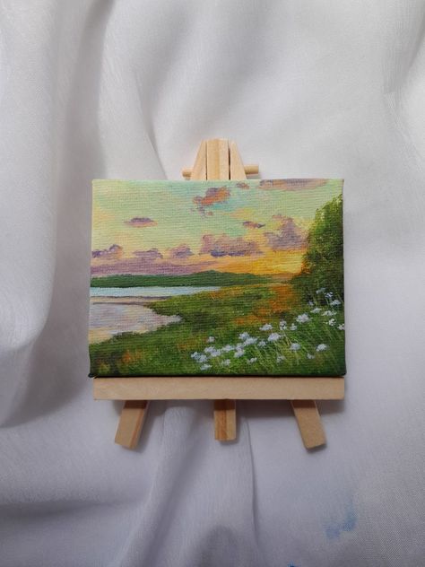 Tiny Paintings, Mini Oil Painting, Small Canvas Paintings, Simple Canvas Paintings, Canvas Painting Designs, Cute Paintings, Painting Inspo, Small Canvas Art, Watercolor Art Lessons