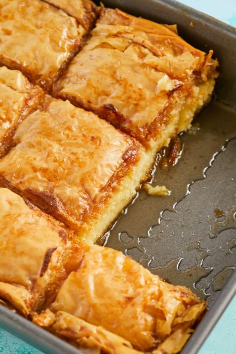 Galaktoboureko Recipe, Gemma Stafford, Greek Dessert, Greek Cake, Greek People, Custard Slice, Greek Recipes Dessert, Greek Pastries, Baklava Recipe