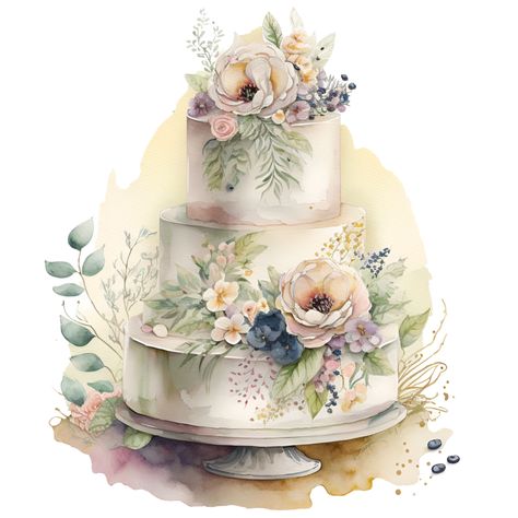 Wedding Cake Watercolor, Cake Watercolor, Carton Texture, Wedding Cake Images, Wedding Day Bride, 3 Tier Wedding Cakes, Princess Quotes, Floral Wedding Cake, Romantic Wedding Cake