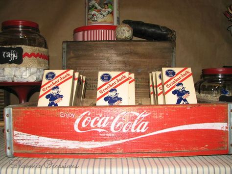 Max's Vintage Baseball Party | CatchMyParty.com Baseball Birthday Party Ideas, Vintage Baseball Party, Sports Theme Decor, Coca Cola Party, Baseball Theme Birthday, Baseball Baby Shower Theme, Sports Baby Shower Theme, Sport Theme, Baseball Room