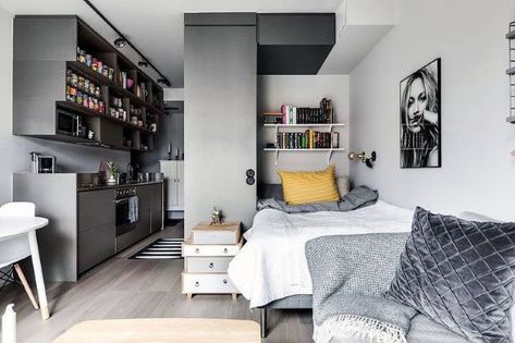 Top 60 Best Studio Apartment Ideas - Small Space Designs White Studio Apartment, Apartemen Studio, Studio Apartment Design, Studio Apartment Living, Small Space Interior Design, Studio Apartment Divider, Small Apartment Interior, Small Apartment Design, Small Studio Apartment