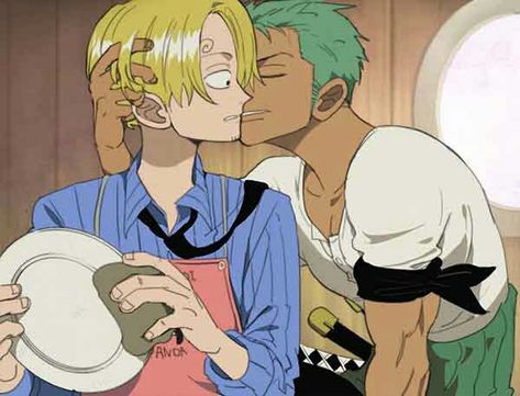 Zoro x Sanji kiss Zosan one piece Hand Rubbing Neck Pose, Luffy X Sanji Kiss, Sanji And Zoro Icon, Zosan Married, Zoro And Sanji Kissing, Zosan Kiss Gif, Zosan One Piece, Zoro X Sanji Kiss, Sanji Mr Prince