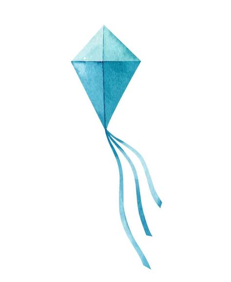 Blue watercolor kite isolated on white background. A subject for fun leisure. Hand-drawn illustration. Perfect for prints, posters, covers, cards, decorations. Kite Watercolor Painting, Kite Tattoos For Women, Kite Doodle, Kite Aesthetics, Kites Illustration, Kite Watercolor, Kite Illustration, Kite Drawing, Kite Tattoo