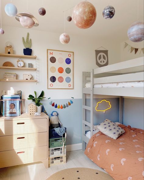 Small Shared Bedroom, Solar System Mobile, Instagram Boys, Toddler Boy Room Decor, Kids Rooms Inspo, Big Boy Bedrooms, Toddler Boys Room, Shared Bedroom, Nursery Room Inspiration