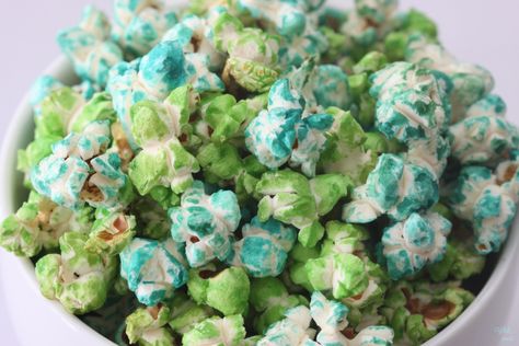 Earth Day Popcorn | Food Coloring Popcorn, Seahawks Party, Vbs Space, Classroom Cooking, Green Popcorn, Vbs Snacks, Eco Club, Earth Cake, Blue Popcorn