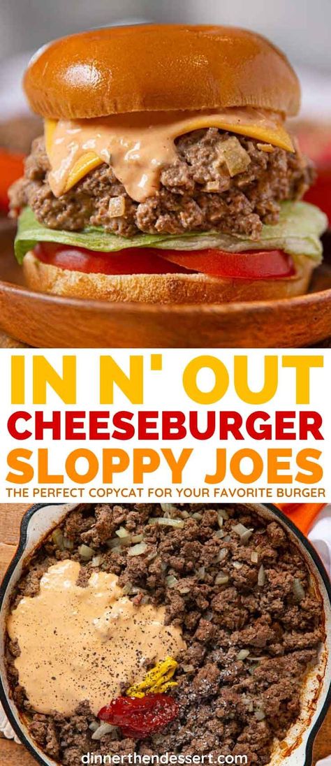 Cheeseburger Sloppy Joe Recipe, Loose Burger Recipes, In N Out Sliders, Dinner On A Bun, Cheeseburger Sloppy Joes, Chicken Honey, Dinner Then Dessert, Joe Recipe, Sloppy Joes Recipe