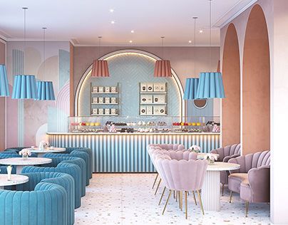 Interior Design Accent Wall, Design Accent Wall, Cake Shop Interior, Bathroom Behance, Comercial Interior Design, Genting Highlands, Bakery Interior, Bakery Design Interior, Kids Cafe