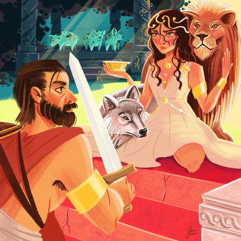 Circe and Odysseus. Digital art by Paula Zorite. Circe And Odysseus Fanart, Circe Goddess Art, Circe And Telemachus, Circe And Odysseus, Circe Fanart, Circe Aesthetic, Circe Goddess, Myth Stories, Greek Goddess Art