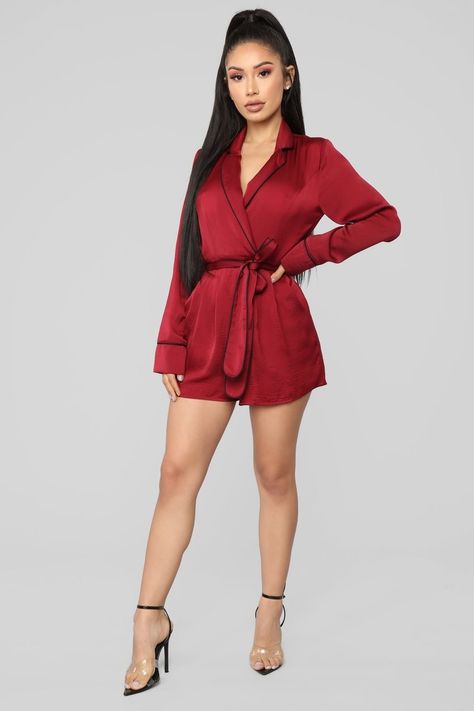 Epic Outfits, Cop Outfit, Club Outfits For Women, Satin Romper, Living My Best Life, Burgundy Fashion, Sleepwear Fashion, My Best Life, Janet Guzman