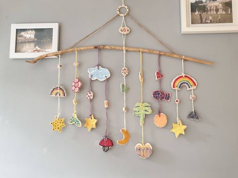 Baby Fantasy Land Wall Mobile. Ceramic Handmade Wall Art Wall - Etsy UK Mobile Home Decor, Wall Mobile, Mobile Craft, Artwork Unique, Northumberland Coast, Name Bunting, Craft Wall, Hanging Craft, Fantasy Land