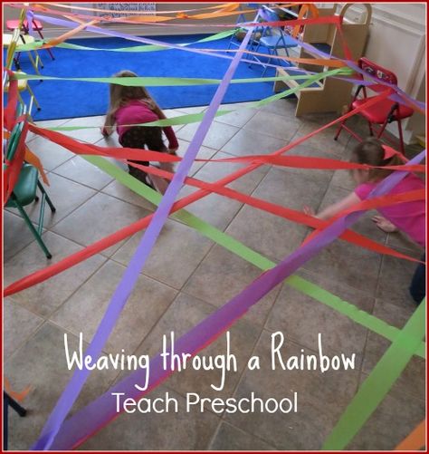 The weaving through a rainbow activity after reading Don Freeman's book A Rainbow of My Own provides for active engagement and probably some motor challenges. Clear some space and let the fun times begin! Teach Preschool, Rainbow Activities, Gross Motor Activities, Movement Activities, Teaching Preschool, Gross Motor, Motor Activities, Gross Motor Skills, Preschool Classroom