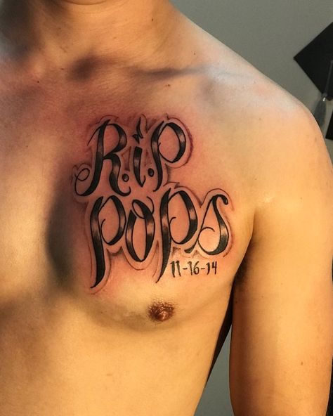 Rip Pops Tattoos For Men, R.i.p Tattoos, Rip Tattoos For Men, Pops Tattoo, R.i.p Tattoos For Men, P Tattoos, Tattoo Memes, Rib Tattoos For Guys, Rip Tattoo