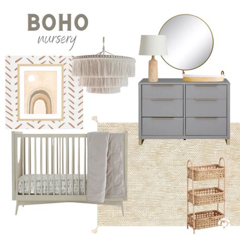 Boho nursery decor Boho Nursery With Grey Crib, Boho Nursery Furniture, Grey Boho Nursery, Grey Crib Nursery, Boho Nursery Boy, Grey Nursery Furniture, Boho Themed Nursery, Twin Nursery Gender Neutral