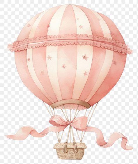 Coquette hot air balloon transportation chandelier aircraft. | free image by rawpixel.com / Ning Pink Ballon, Birth Board, Hot Air Balloon Drawing, Balloon Watercolor, Pink Hot Air Balloon, Hot Air Balloon Clipart, Angel Wings Illustration, Flower Frame Png, Balloon Clipart