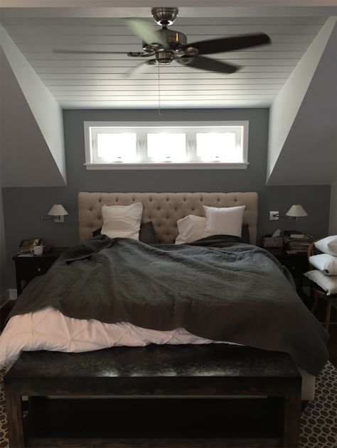 Shed dormer addition interior view. Wood Ceiling Dormer, Dormers Ideas Exterior, Shed Dormer Addition, Dormer Bedroom, Bedroom Addition, Modern White Bathroom, Shed Dormer, Attic Bedrooms, Upstairs Bedroom