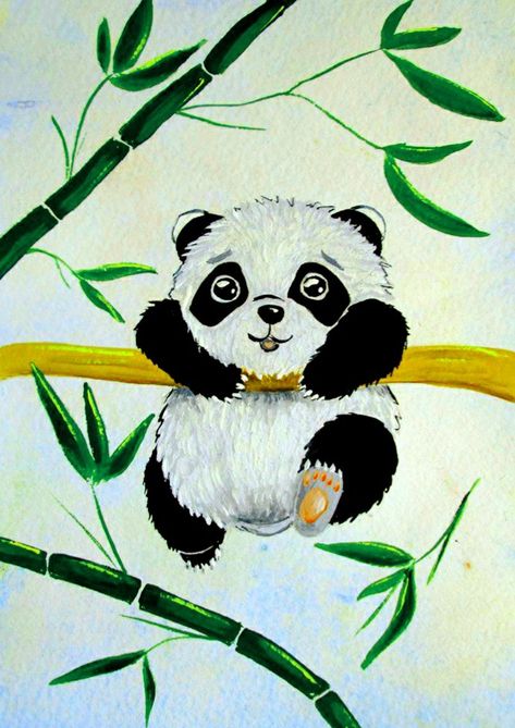 Easy Animal Painting Ideas, Panda Painting Acrylic, Easy Animal Paintings, Panda Canvas Painting, Panda Watercolor Painting, Panda Painting, Simple Canvas Paintings, Oil Pastel Drawings, Canvas Painting Designs