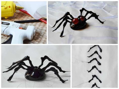 Diy: Terrific Spider With Hot Glue • Recyclart Upcycled Candle Holders, Fake Spider, Diy Glue, Spooky Spiders, Elegant Centerpieces, Costumes Ideas, Diy Mirror, Halloween Inspiration, Seasonal Crafts