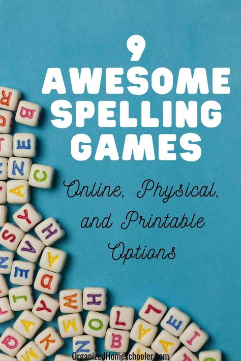 9 awesome spelling games online, physical, and printable options written next to alphabet beads Best Way To Teach Spelling Words, Practice Spelling Words Fun, Fun Way To Practice Spelling Words, Best Way To Practice Spelling Words, Fun Way To Learn Spelling Words, Elementary Spelling Games, Games To Practice Spelling Words, Spelling Words Games, Spelling Word Games 3rd Grade