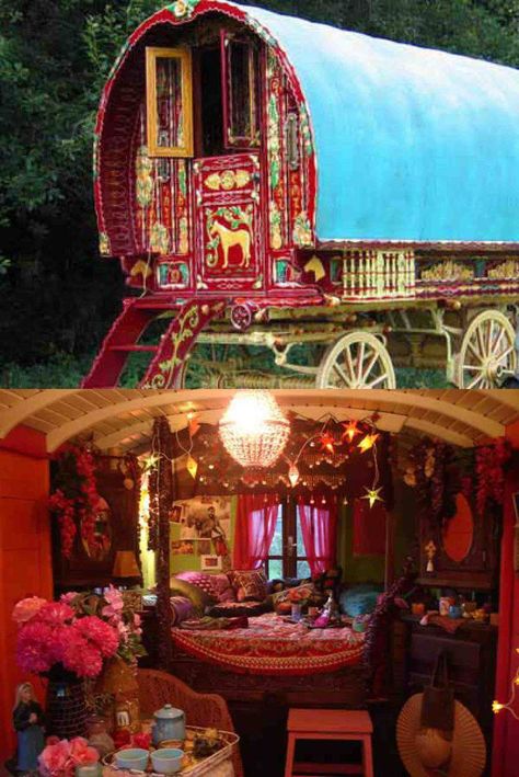 Gypsy caravan, I think I am in love. Caravan Interior Design, Caravan Interior, Popup Camper, Deco Boheme, Baby Shower Decor, Horse Drawn, Trailer Park, Vintage Camper, House On Wheels