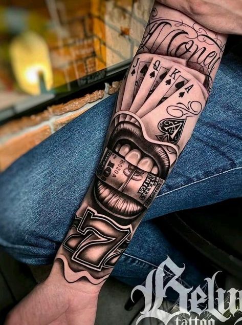 First Tattoo Ideas For Men Arm, Upper Arm Tattoos For Guys, Forearm Cover Up Tattoos, Poker Tattoo, Underarm Tattoo, Leg Sleeve Tattoos, Hand Tattoo Designs, Leg Tattoo Ideas, Half Sleeve Tattoos Forearm