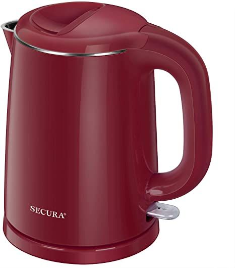 Secura Stainless Steel Double Wall Electric Kettle Water Heater for Tea Coffee w/Auto Shut-Off and Boil-Dry Protection, 1.0L (Red) (SWK-1001DR) Travel Kettle, Electric Tea Kettle, Organizing Kitchen, Kitchen Makeovers, Creative Kitchen, Water Kettle, Electric Water Heater, Kitchen Needs, Tools Kitchen