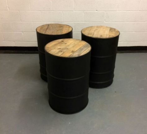 44 Gallon Drum Table, Oil Drum Bar Table, Oil Barrel Table, Oil Drum Ideas, Oil Drum Table, Drum Tables, Drum Seat, Table Pallet, Drum Chair