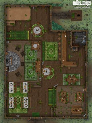 Mossy Boar Tavern (Size: 18x34); Lighting-/ Grid-/ Resolution Options : battlemaps Guild Hall Map, Fantasy Guild Hall, Fantasy Guild, Dragon Lair, Brown Dragon, Guild Hall, Cartographers Guild, Building Map, Fantasy Town