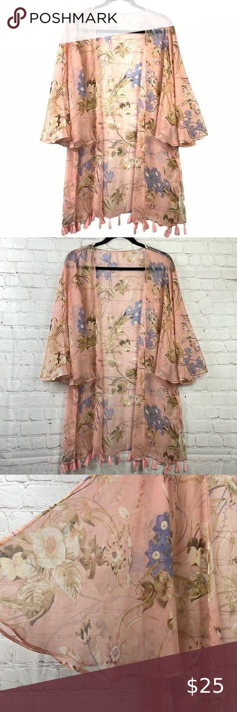 Simply Noelle Sheer Pink Floral Kimono/Coverup w/ Angel Wing sleeves. OSFA Simply Noelle, Wing Sleeves, Floral Kimono, Angel Wings, Pink Floral, Really Cool Stuff, Cover Up, Tank Top, Angel