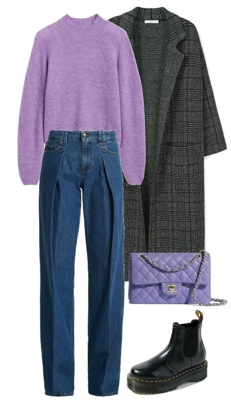 Purple And Beige Outfit, Tumblr School, Looks Jeans, Winter Fashion Outfits Casual, Women's Shoes Accessories, Outfit Plan, Purple Outfits, Fashion Attire, Modest Fashion Outfits