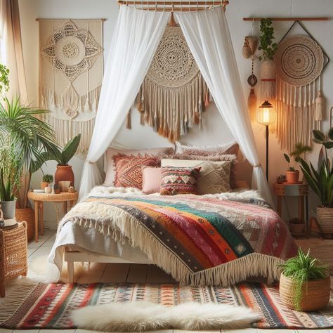 Boho Home Decor Bedroom, Bedroom Decor For Couples Romantic, Bedroom Ideas For Teens, Home Makeover Ideas, Girl Bedroom Ideas, Boho Bed, Bohemian House Decor, Fall Bedroom Ideas, Indian Bedroom Decor