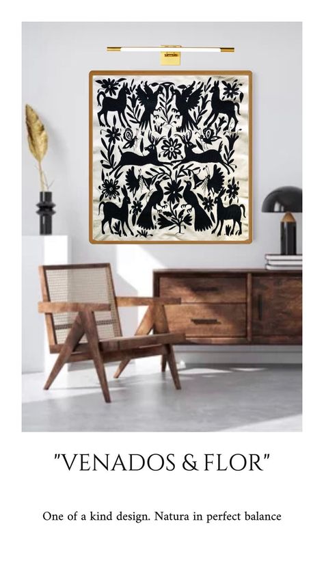 Otomi Wall Art, Otomi Stencil, Mexican Modernism Interior, Mexican Living Room, Otomi Art, Modern Mexican Home, Otomi Fabric, Chic Beach House, Otomi Embroidery