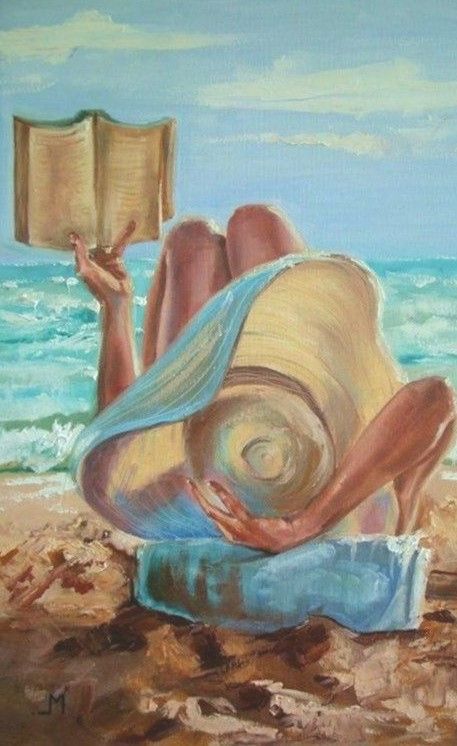 Monika Luniak, Soyut Sanat Tabloları, 수채화 그림, Indian Paintings, Reading A Book, Beach Reading, Beach Painting, Art And Illustration, Painting Art Projects