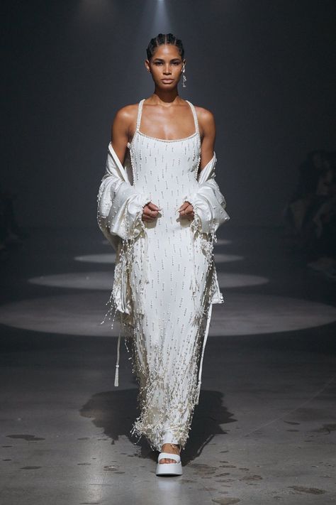 COLLECTION 18 “HYPNOS” SPRING / SUMMER 2025 NYFW — CUCCULELLI SHAHEEN Cucculelli Shaheen, Wedding Gown Brand, Tulle Mini Dress, Fringe Fashion, 2025 Fashion, Summer 2025, Bridal Event, Tulle Gown, Silk Gown