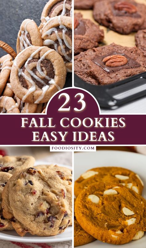 Fall in love with baking all over again with our collection of 23 autumn-inspired cookies! Delight in flavors of pumpkin, cinnamon, and nutmeg. Whether you're pairing them with a warm drink or sharing at gatherings, these recipes promise a bite of coziness. Click to discover! #FallCookies Seasonal Cookie Recipes, Recipes With Nutmeg, Easy Dessert Table Ideas, Thanksgiving Cookie Ideas, Easy Dessert Table, Fall Recipes Snacks, Halloween Baking Recipes, Fall Desert, Easy Dessert Dips