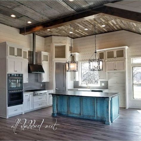 Key West Blue Kitchen Island | General Finishes Design Center Key West Interior, Key West Kitchen, Narrow Kitchen Island, Waterfall Island Kitchen, Country Kitchen Island, Key Kitchen, Blue Kitchen Island, Distressed Kitchen, Key West Style