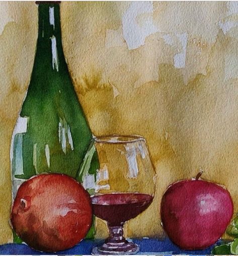 Life Still Painting, Still Life Objects Painting, Watercolour Painting Still Life, Glass Still Life Drawing, Object Watercolor Paintings, Painting Of Glass Objects, Object Drawing Painting, Watercolor Still Life Simple, Still Life Drawing Painting