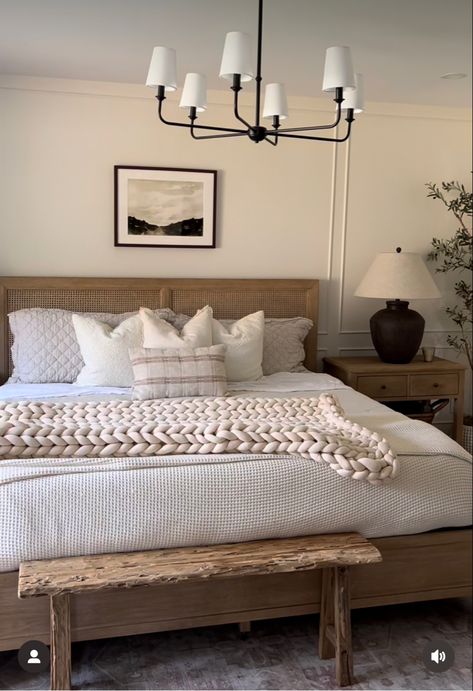 Large Wood Bed Master Bedrooms, Modern Farmhouse Bedroom Wood Bed, White Bedding With Dark Wood Furniture, Box Trim, Bedroom Inspirations Master, Rustic Bedroom Design, Neutral Bedroom Decor, Wood And Black, Guest Bedroom Decor