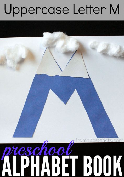 Learn the letters of the alphabet with crafts!  This uppercase letter M mountain is perfect for preschoolers and so much fun to make! Preschool Letter M, Preschool Alphabet Book, Letter M Crafts, Preschool Letter Crafts, Alphabet Crafts Preschool, Abc Crafts, Alphabet Letter Crafts, Preschool Alphabet, The Letter M