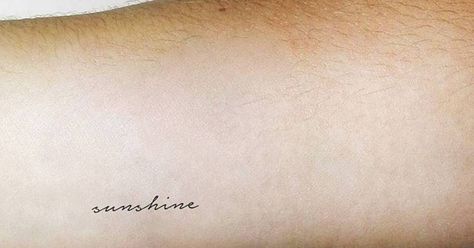 Sunshine Word Tattoo, Word English, Word Tattoo, Stylish Tattoo, Inner Forearm, Little Tattoos, Word Tattoos, Mini Tattoos, One Word