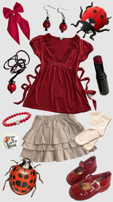 #bugs #insects #bug #outfit #ladybug #beetle Bug Outfit, Ladybug Beetle, Buffy Style, Ladybug Outfits, Fashion Aesthetics, Valentine's Day Outfit, Vintage Fits, Lookbook Outfits, Dream Clothes