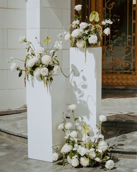 Dreaming of a fairytale wedding? These modern, minimalist floral pillars are the ultimate statement for your big day. Think timeless elegance meets contemporary chic. Perfect for the bride who wants to wow with sophisticated style.⁠ ⁠ Let’s make it happen with bespoke floral designs that reflect your unique vibe. Check out our link in bio for our wedding website!⁠ ⁠ ⁠ Host: @mvf.portraits⁠ Photos: @alyssarubyphotography⁠ Venue: @whiteswancastle⁠ Florals: @asteriaflorals⁠ MUA: @jasmineejulian⁠... Flower Columns Wedding Ceremony, Minimalist Wedding Ceremony Decor, Pillar Decorations Columns, Floral Pillars Wedding, Floral Pillars, Pillar Decor, Pillar Decorations, Wedding Columns, Wedding Pillars