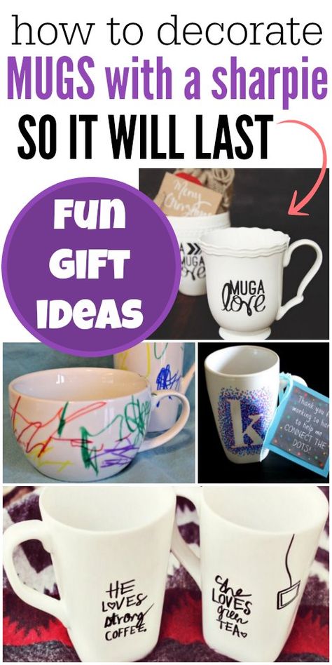 DIY Custom Mugs - Sharpie Mug! - One Crazy Mom Diy Gifts For Parents, Sharpie Cup, Sharpie Mug Designs, Writing On Mugs, Sharpie Plates, Homemade Gift Idea, Sharpie Mugs, Diy Sharpie Mug, Sharpie Crafts