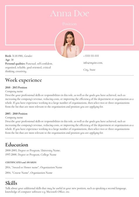 Receptionist resume sample, made on Wilda Receptionist Resume, Resume Design Professional, Personal Qualities, One Page Resume, Resume Sample, Resume Design, Send It, Describe Yourself, Design Creative