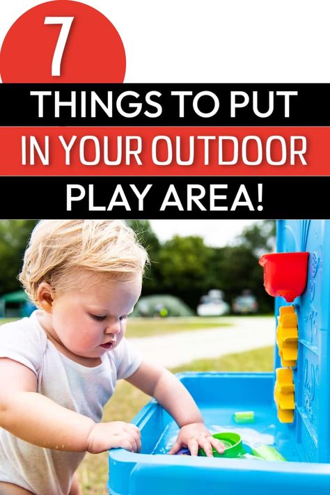 The backyard can be the perfect spot for your toddler to learn, explore, play, and burn off energy. Get ideas on what to include in your outside play area for your toddler to have some fun! Make your backyard the perfect spot for your toddler to enjoy movement and sensory play by just walking out the back door. Baby Backyard Play Area, Backyard Play Area For Toddler, Infant Outdoor Play Area Daycare, Backyard Ideas For Toddlers, Backyard Kids Play Area Diy Simple, Toddler Play Area Outside, Outdoor Toddler Play Area, Toddler Backyard Play Area, Toddler Outside Play Area