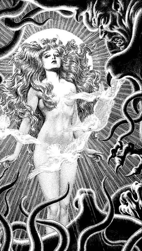 Xeo ¯³ on Twitter: "Illustrations by American pulp fantasy illustrator Virgil Finlay https://t.co/aJN65jeHiK" / Twitter The Founding Titan, Founding Titan, Ymir Fritz, Virgil Finlay, Drawing Help, Occult Art, Feminine Art, Playlist Covers, Tableau Art