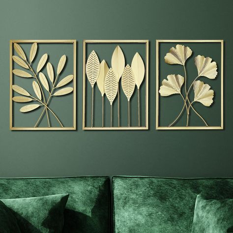 Metal Leaf Wall Art, Gold Metal Wall Art, Modern Metal Wall Art, Diy Wand, Modern Wall Decor Art, Wall Decor Design, Leaf Wall Art, Wall Decor Set, Decor Minimalist