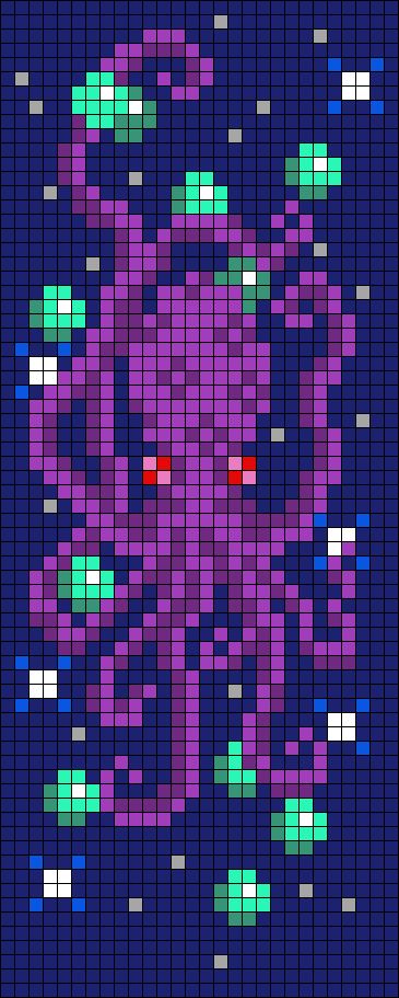 Kraken Cross Stitch, Octopus Alpha Pattern, Gothic Alpha Pattern, Octopus Pixel Art, Trippy Pixel Art, Pixel Crochet Pattern Charts, Fish Pixel Art, Cute Alpha Patterns, Pixel Pattern Design