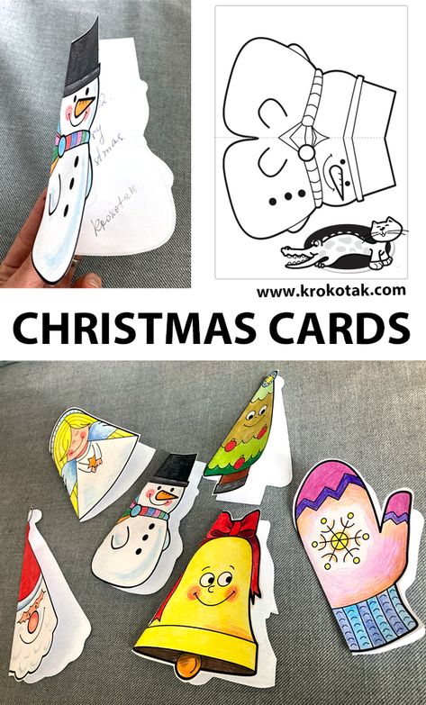 krokotak | snowman Christmas Art Projects, Christmas Cards Kids, Christmas Arts And Crafts, Christmas School, Christmas Card Crafts, Christmas Classroom, Printable Christmas Cards, Christmas Printable, Classroom Crafts