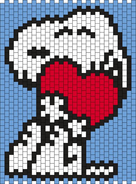 Beaded Snoopy, Snoopy Heart, Beaded Banners, Pony Bead Patterns, Kandi Patterns, Brick Stitch Pattern, Beadwork Patterns, Beaded Crafts, Bead Pattern